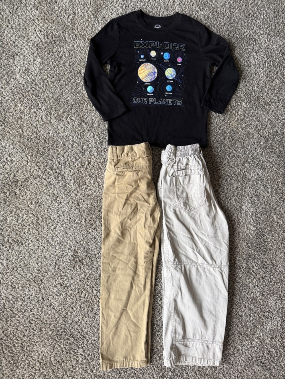 Bundle of Boy 6/7 Khaki Pants and Long Sleeve Planet Shirt Childrens Place
